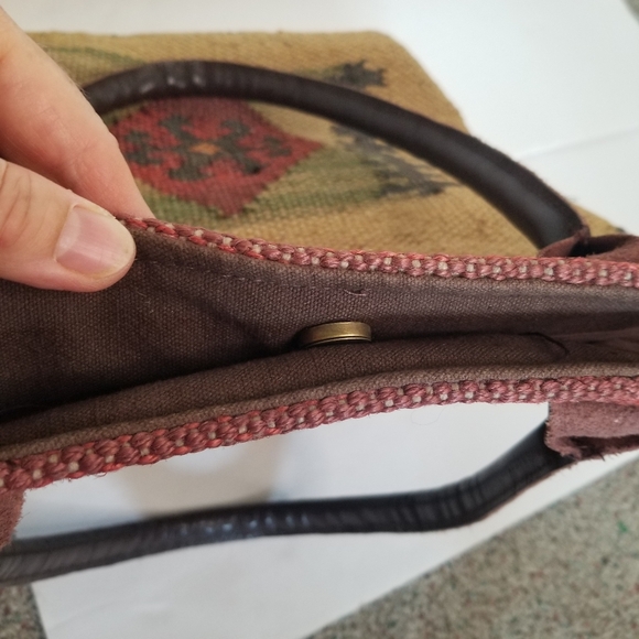 Kilim style jute bag with leather handles no brand - Picture 6 of 11